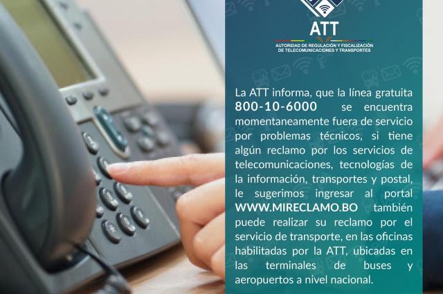 ATT Informa que la l nea gratuita 800 10 6000 se encuentra en