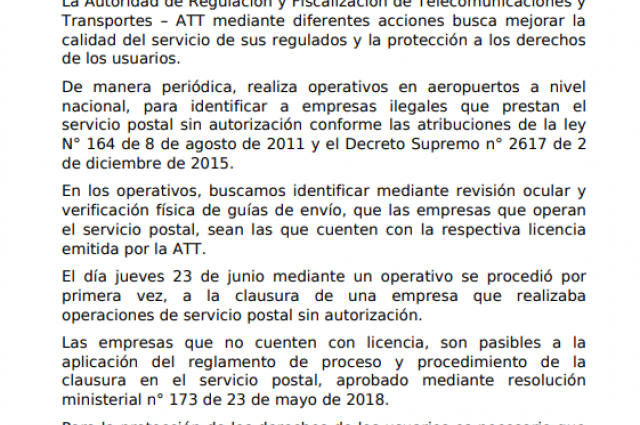 PLAN OPERATIVO DE CONTROL DE SERVICIO POSTAL