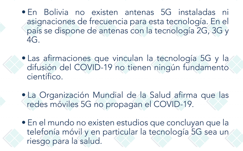 COMUNICADO - Ante la información sobre la posible implementación de tecnología de Quinta Generación - 5G en Bolivia y su relación con el COVID-19