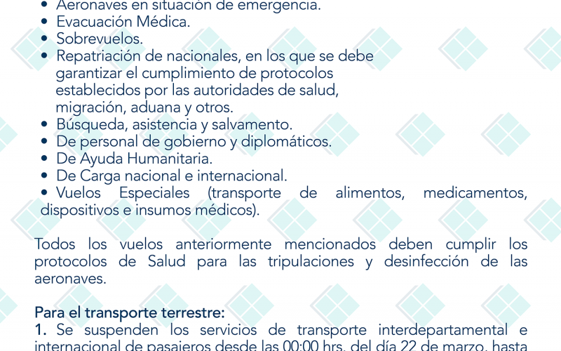 En conformidad al D.S. N° 4199, de 21 de marzo de 2020, mediante el cual se declara Cuarentena Total en todo el territorio del Estado Plurinacional de Bolivia, contra el contagio y propagación del Coronavirus (COVID-19)